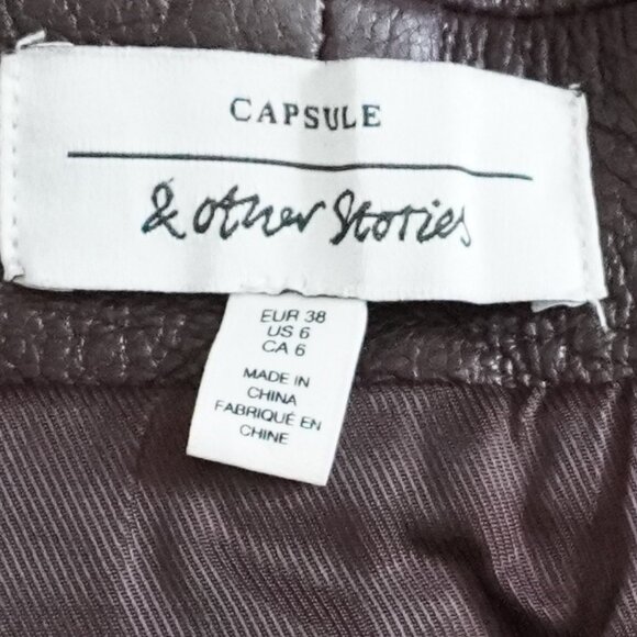 & Other Stories Brown Nappa Leather Wrap Mini Skirt with Belt - Picture 7 of 9